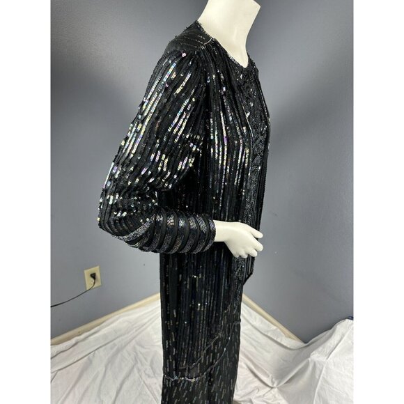 Vtg Fantasy By Lisa Kane Pure Silk Embellished Black Beaded Dress 36” Bust - Picture 10 of 16